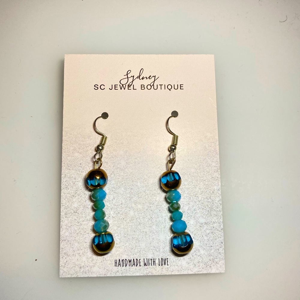 Handmade blue bead earrings